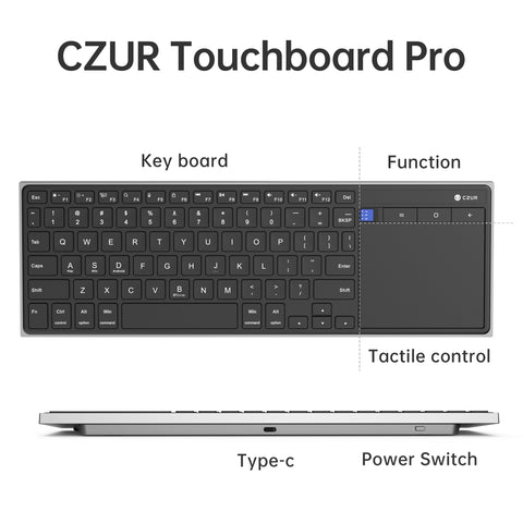 CZUR Wireless Bluetooth Touchpad Keyboard - Ultra Slim, Rechargeable, Silent