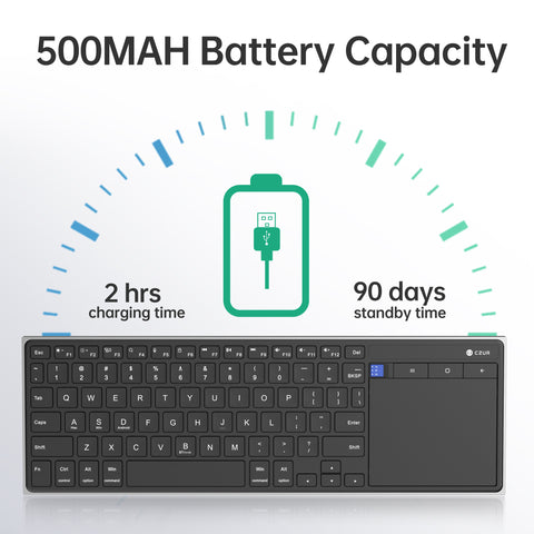 CZUR Wireless Bluetooth Touchpad Keyboard - Ultra Slim, Rechargeable, Silent