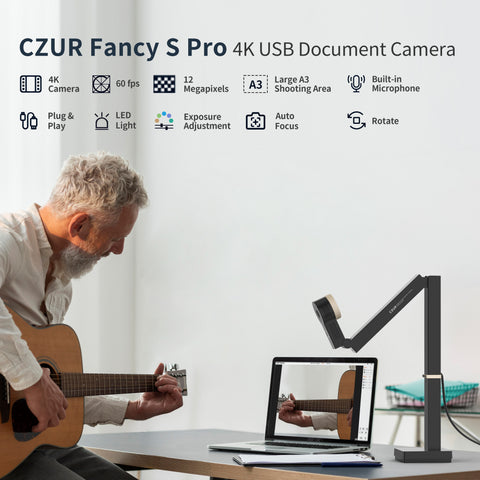 CZUR Fancy S Pro - Cámara de documentos USB de 12 MP para profesor, cámara web 4K con micrófono y luz LED, hasta 60 fps, enfoque automático, para enseñanza remota, transmisión CZUR Fancy S Pro - Cámara de documentos USB de 12 MP para profesor, cámara web 4K con micrófono y luz LED, hasta 60 fps, enfoque automático, para enseñanza remota, transmisión